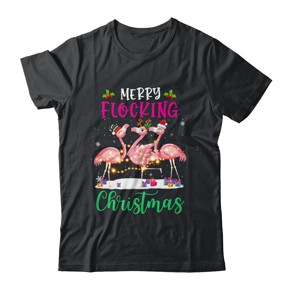 Merry Flocking Christmas Reindeer Santa ELF Flamingo Xmas T-Shirt & Sweatshirt | Teecentury.com