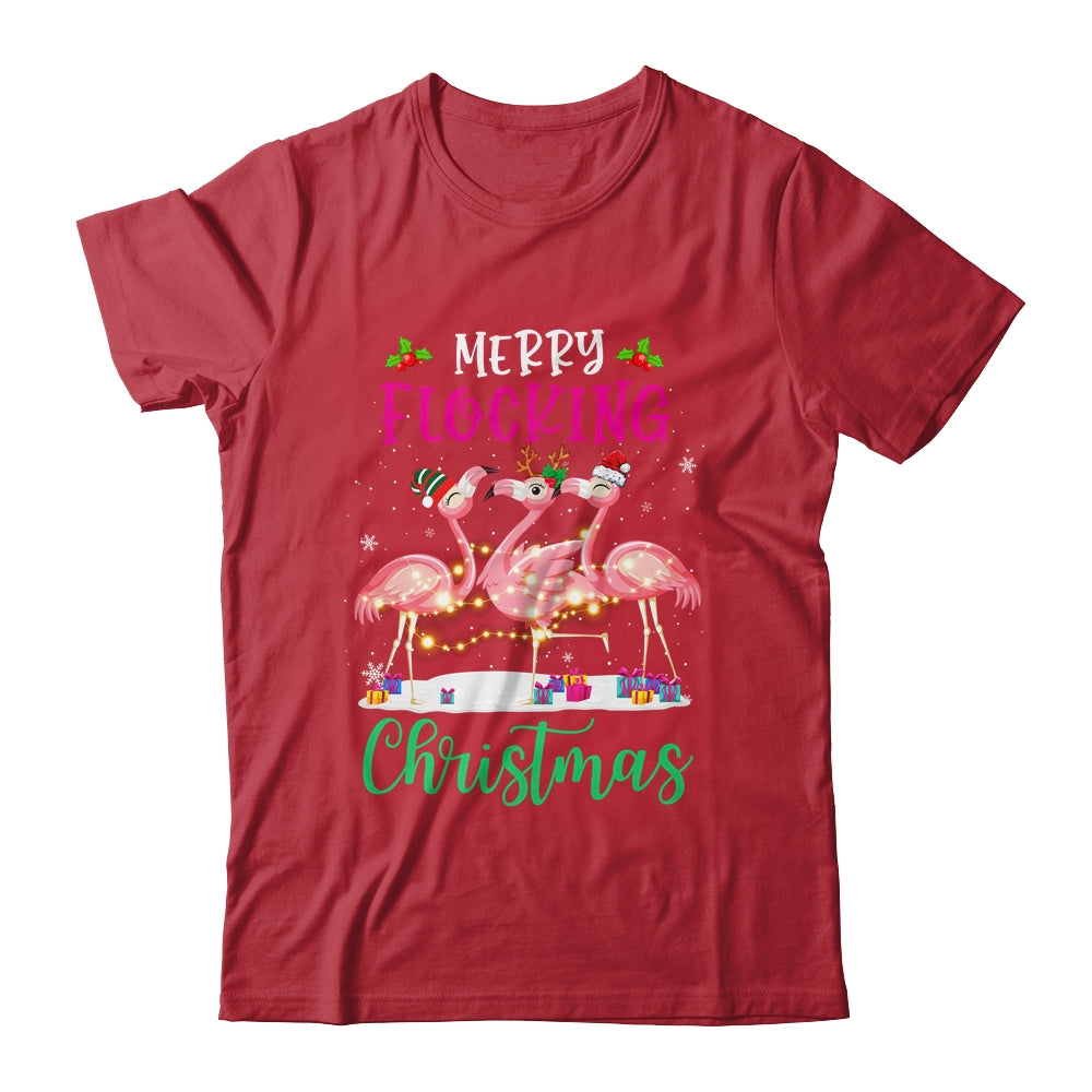 Merry Flocking Christmas Reindeer Santa ELF Flamingo Xmas T-Shirt & Sweatshirt | Teecentury.com