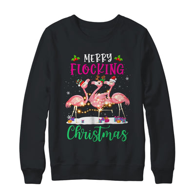 Merry Flocking Christmas Reindeer Santa ELF Flamingo Xmas T-Shirt & Sweatshirt | Teecentury.com