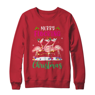 Merry Flocking Christmas Reindeer Santa ELF Flamingo Xmas T-Shirt & Sweatshirt | Teecentury.com