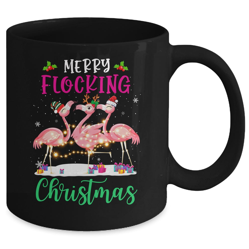 Merry Flocking Christmas Reindeer Santa ELF Flamingo Xmas Mug Coffee Mug | Teecentury.com