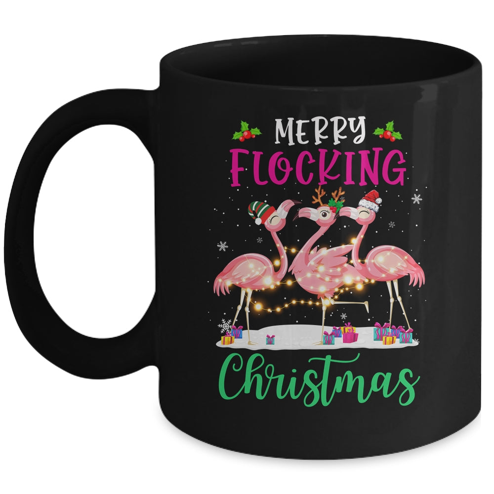 Merry Flocking Christmas Reindeer Santa ELF Flamingo Xmas Mug Coffee Mug | Teecentury.com