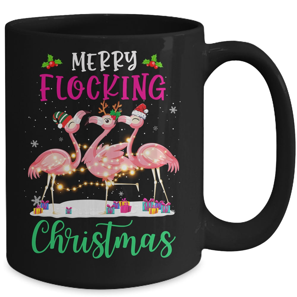 Merry Flocking Christmas Reindeer Santa ELF Flamingo Xmas Mug Coffee Mug | Teecentury.com
