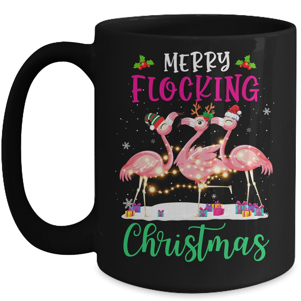 Merry Flocking Christmas Reindeer Santa ELF Flamingo Xmas Mug Coffee Mug | Teecentury.com