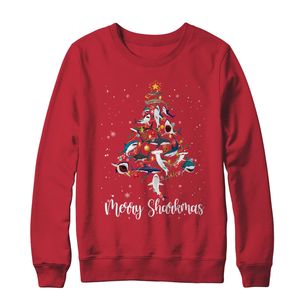 Merry Sharkmas Funny Shark Christmas Tree T-Shirt & Sweatshirt | Teecentury.com