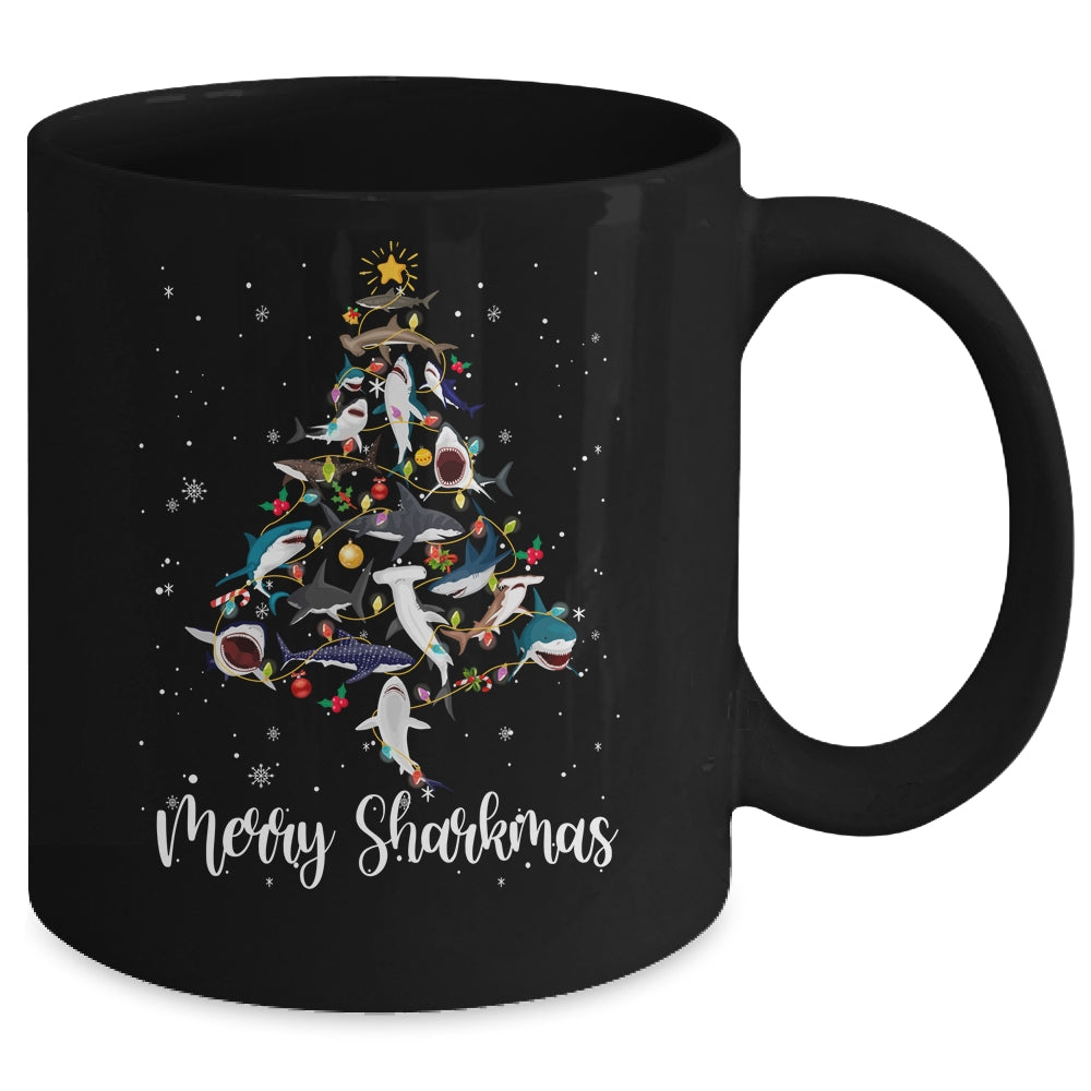 Merry Sharkmas Funny Shark Christmas Tree Mug Coffee Mug | Teecentury.com