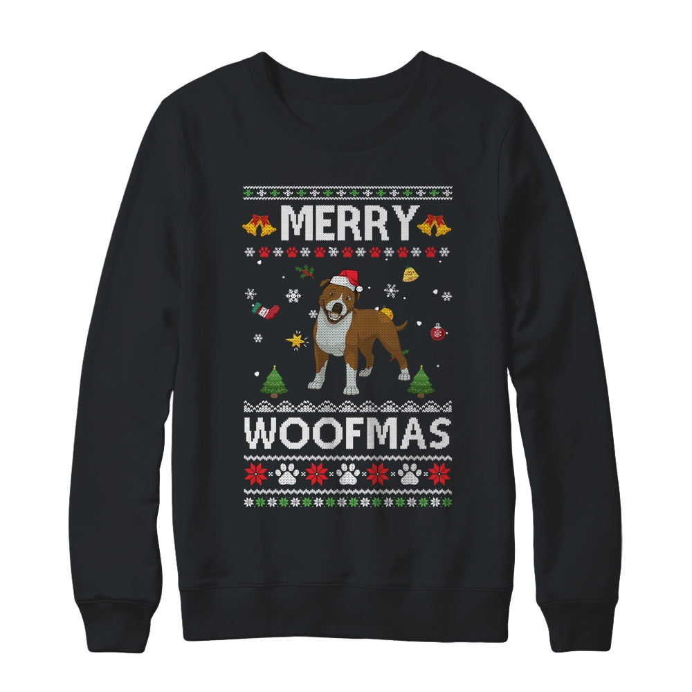 Merry Woofmas Pitbull Santa Reindeer Ugly Christmas Sweater T-Shirt & Sweatshirt | Teecentury.com