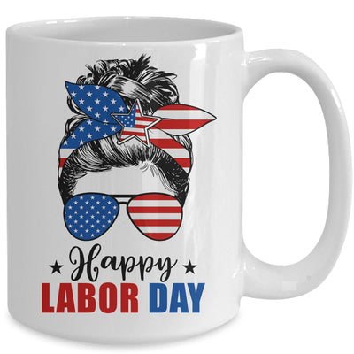 Messy Bun American Flag Labor Day Men Woman USA Vintage Mug | teecentury