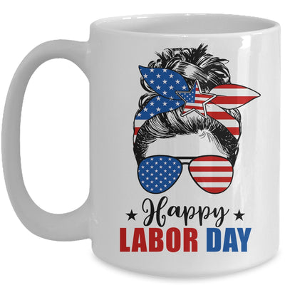 Messy Bun American Flag Labor Day Men Woman USA Vintage Mug | teecentury