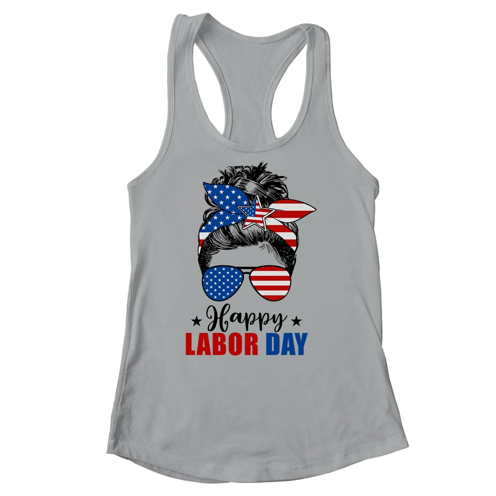 Messy Bun American Flag Labor Day Men Woman USA Vintage Shirt & Tank Top | teecentury