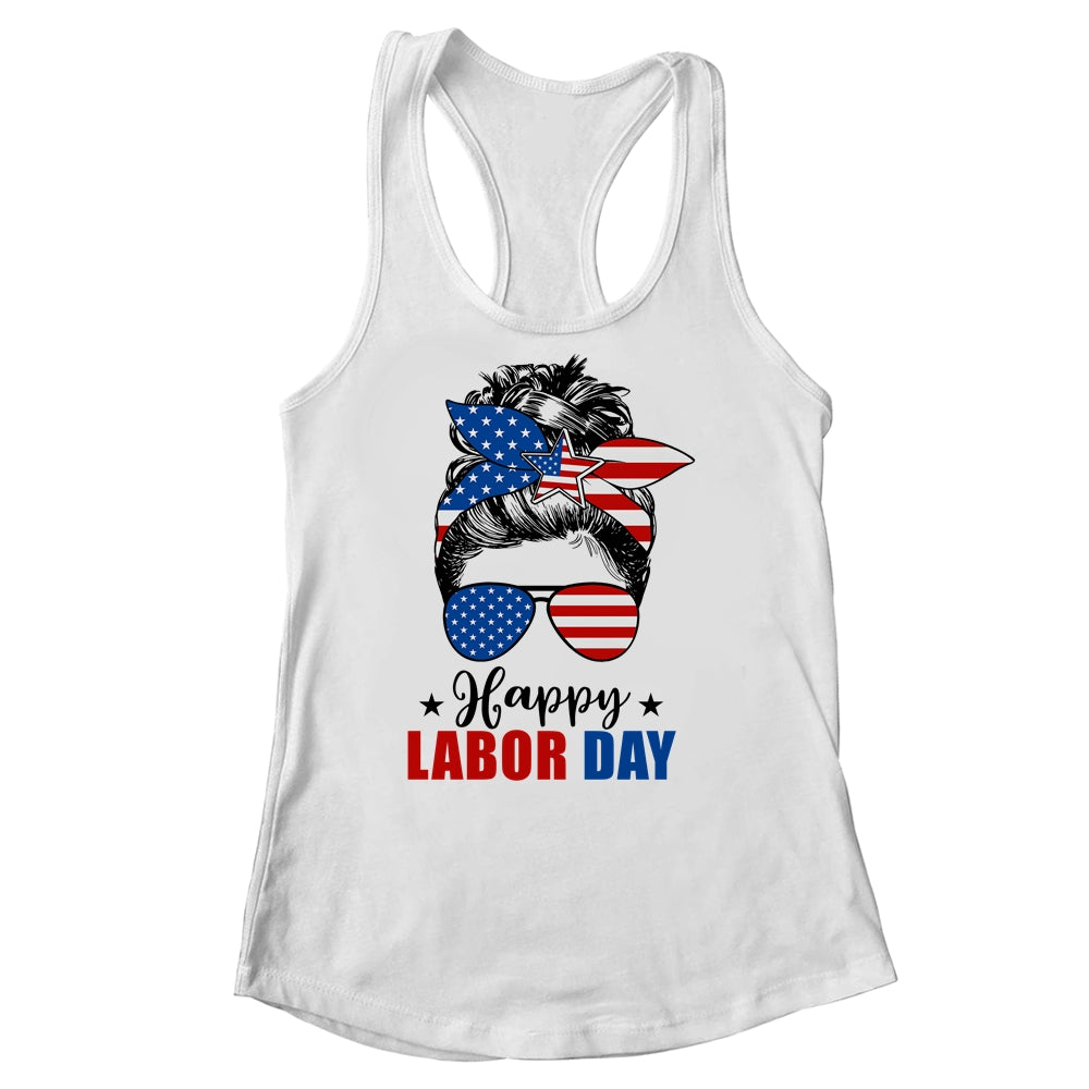 Messy Bun American Flag Labor Day Men Woman USA Vintage Shirt & Tank Top | teecentury