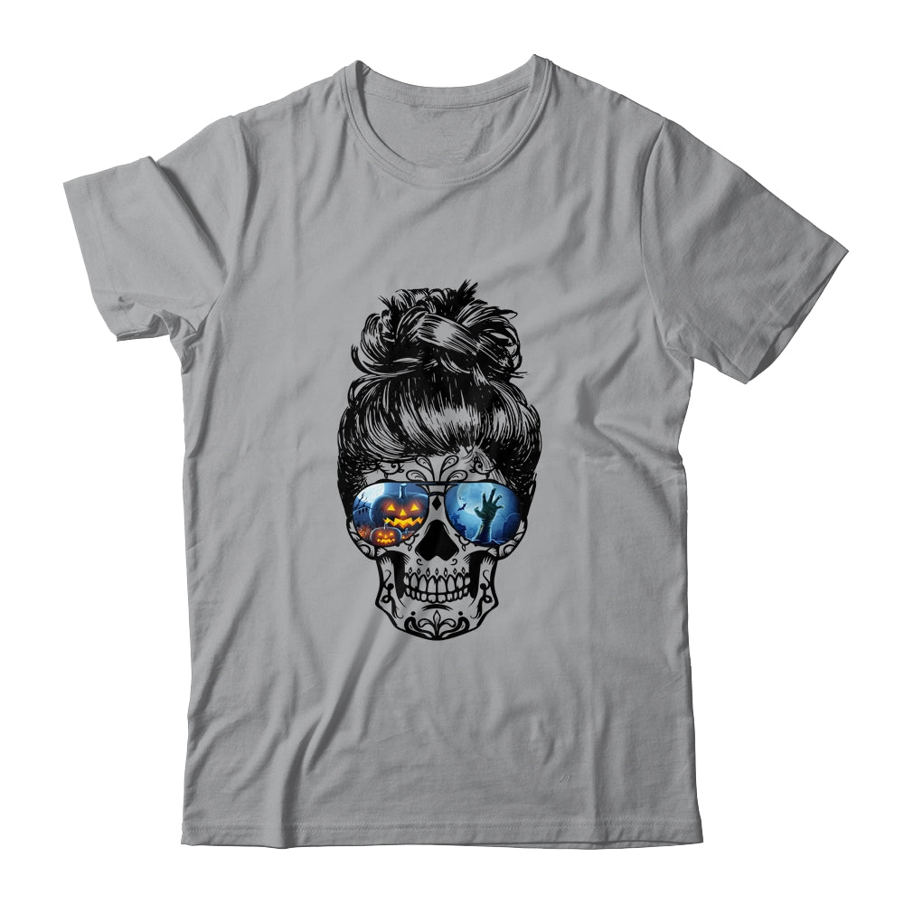 Messy Bun Skull Leopard Print Pumpkin Halloween Costume T-Shirt & Tank Top | Teecentury.com