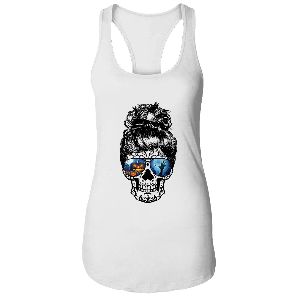 Messy Bun Skull Leopard Print Pumpkin Halloween Costume T-Shirt & Tank Top | Teecentury.com