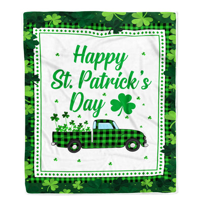 Happy St. Patrick's Day Truck With Green Shamrock Fleece Blanket Blanket | Teecentury.com