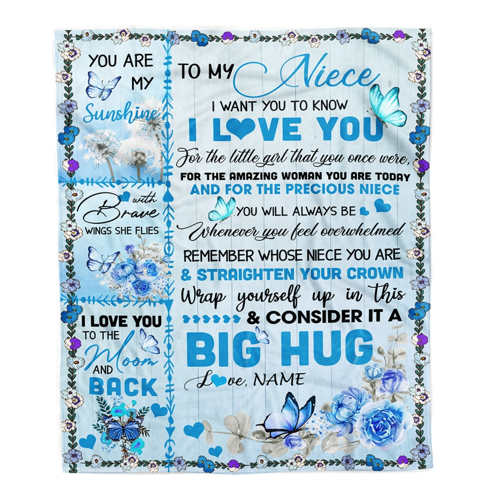Personalized to My Niece Blanket from Aunt Auntie Uncle Give You A Big Love Hug Butterfly Birthday Thanksgiving Christmas Customized Fleece Blanket Blanket | Teecentury.com