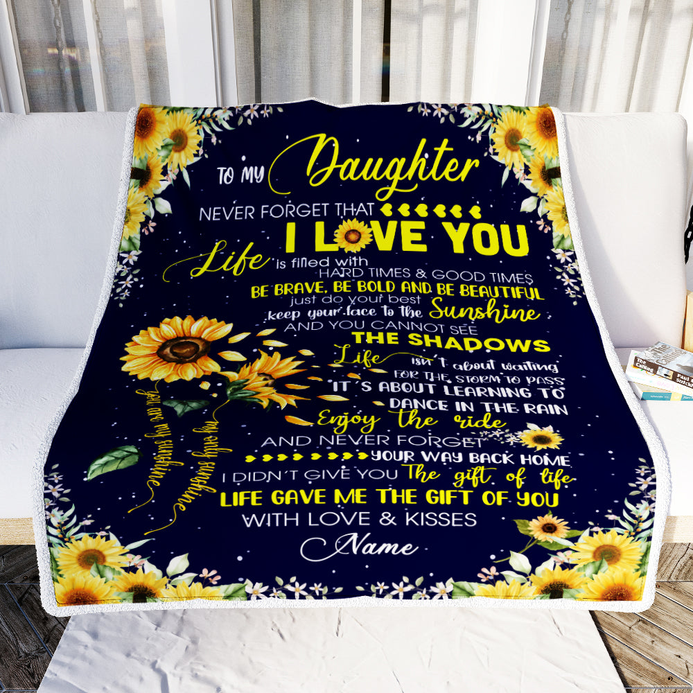 Personalized Sunflower to My Daughter from Mom Dad Blanket Never Forget That I Love You Customized Gift For Birthday Christmas Fleece Blanket Blanket | Teecentury.com