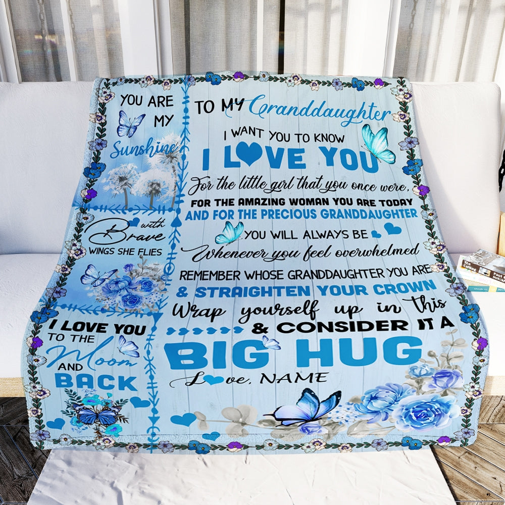 Personalized to My Granddaughter Blanket from Grandma Nana Give You A Big Love Hug Butterfly Birthday Thanksgiving Christmas Customized Fleece Blanket Blanket | Teecentury.com