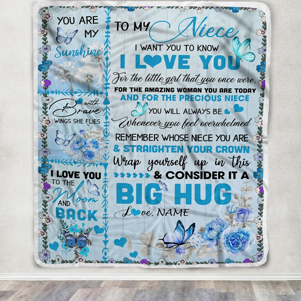 Personalized to My Niece Blanket from Aunt Auntie Uncle Give You A Big Love Hug Butterfly Birthday Thanksgiving Christmas Customized Fleece Blanket Blanket | Teecentury.com