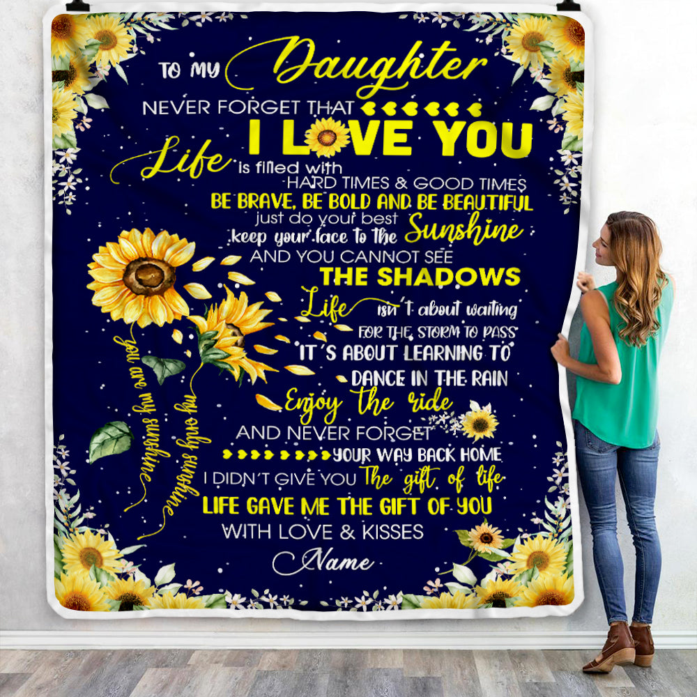 Personalized Sunflower to My Daughter from Mom Dad Blanket Never Forget That I Love You Customized Gift For Birthday Christmas Fleece Blanket Blanket | Teecentury.com