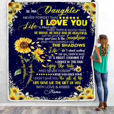 Personalized Sunflower to My Daughter from Mom Dad Blanket Never Forget That I Love You Customized Gift For Birthday Christmas Fleece Blanket Blanket | Teecentury.com