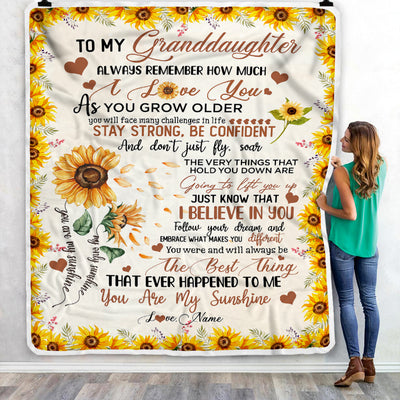 Personalized To My Granddaughter Blanket From Grandma Sunflower Always Remember How Much I Love You Birthday Christmas Gifts Fleece Blanket Blanket | Teecentury.com
