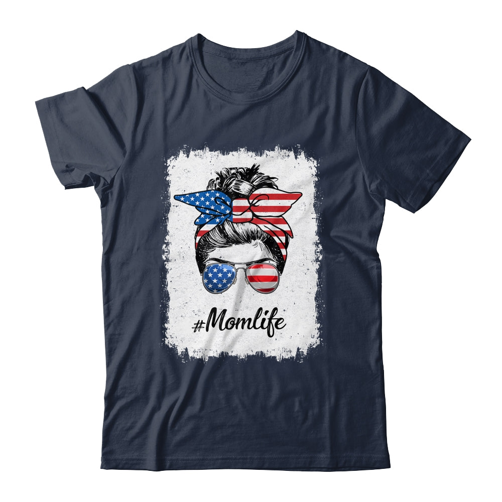 Mom Life Messy Bun America Flag Mothers Day 4th Of July T-Shirt & Tank Top | Teecentury.com