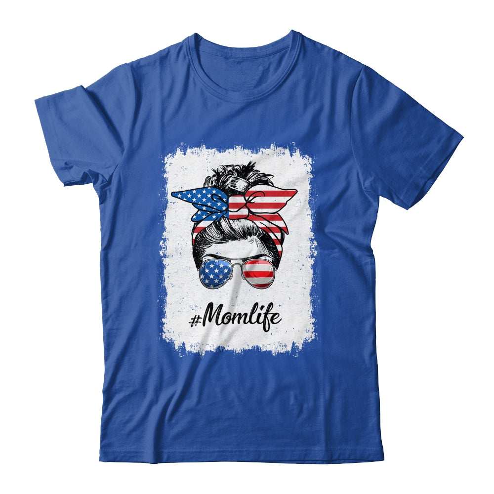 Mom Life Messy Bun America Flag Mothers Day 4th Of July T-Shirt & Tank Top | Teecentury.com