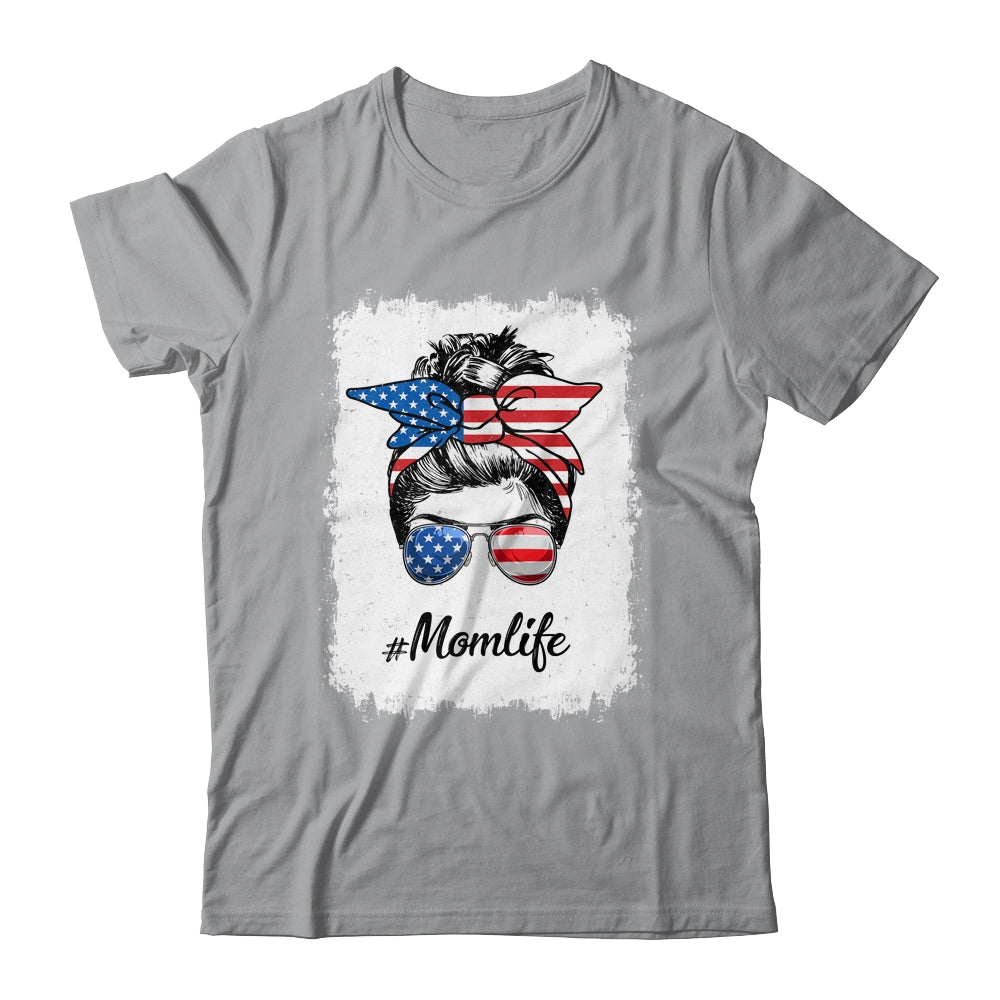 Mom Life Messy Bun America Flag Mothers Day 4th Of July T-Shirt & Tank Top | Teecentury.com