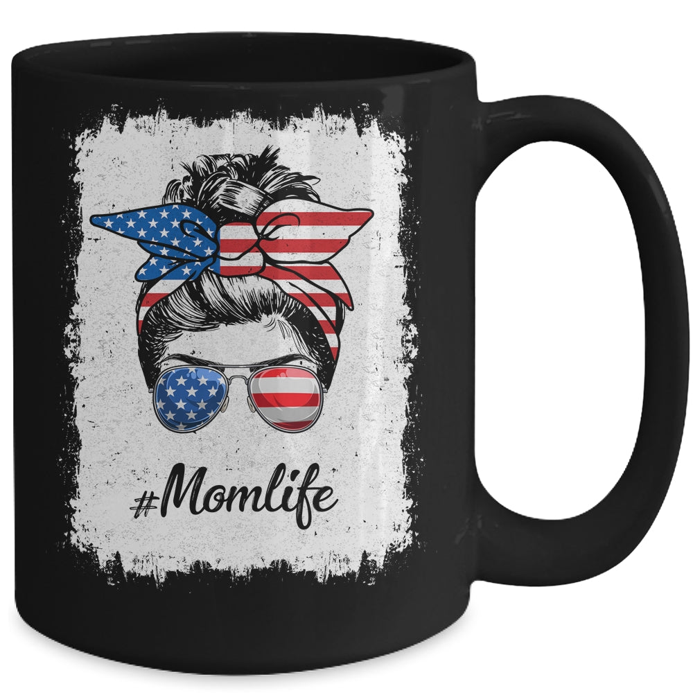 Mom Life Messy Bun America Flag Mothers Day 4th Of July Mug Coffee Mug | Teecentury.com