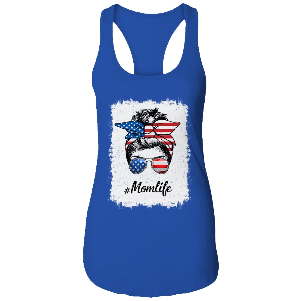 Mom Life Messy Bun America Flag Mothers Day 4th Of July T-Shirt & Tank Top | Teecentury.com