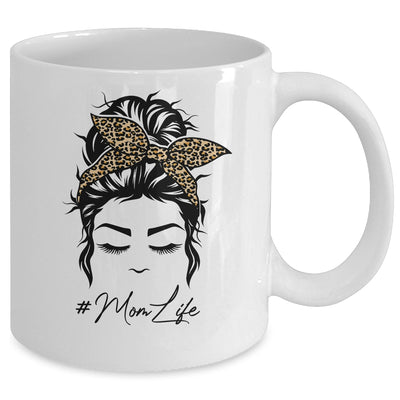 Mom Life Messy Bun Hair Bandana Leopard Print Mug Coffee Mug | Teecentury.com