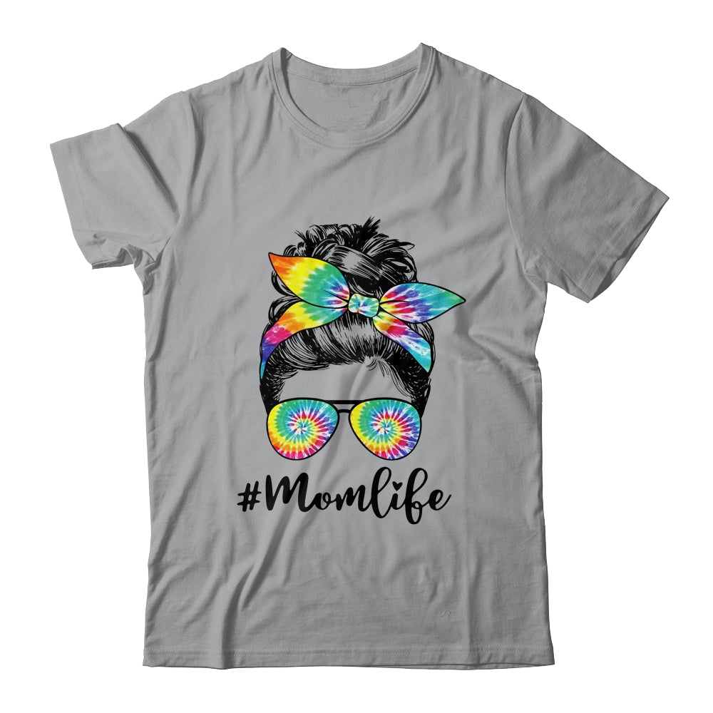 Mom Life Messy Hair Bun Tie Dye Women Mother's Day Funny Shirt & Tank Top | teecentury