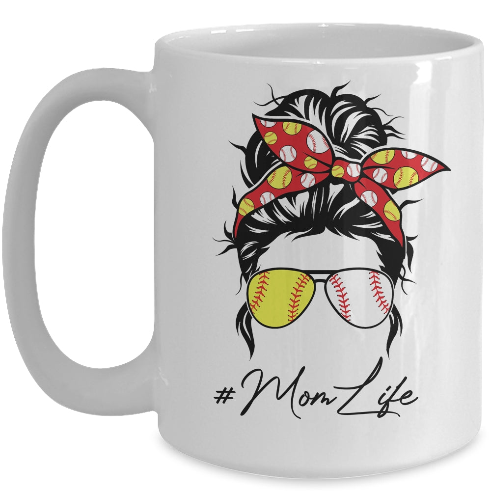 Mom Life Softball Baseball Women Mothers Day Messy Bun Funny Mug Coffee Mug | Teecentury.com