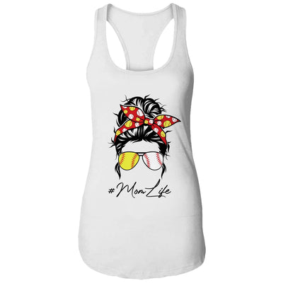 Mom Life Softball Baseball Women Mothers Day Messy Bun Funny T-Shirt & Tank Top | Teecentury.com