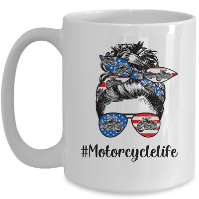 Motorcycle Life Messy Bun Hair Funny Mothers Day Women Biker Mug Coffee Mug | Teecentury.com