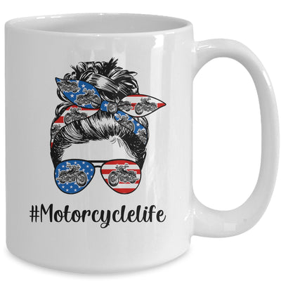 Motorcycle Life Messy Bun Hair Funny Mothers Day Women Biker Mug Coffee Mug | Teecentury.com