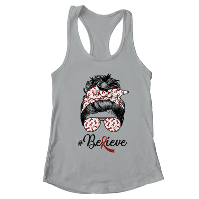 Multiple Myeloma Awareness Messy Bun Warrior Believe T-Shirt & Tank Top | Teecentury.com