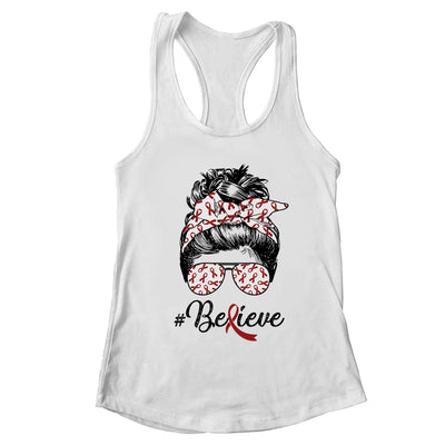 Multiple Myeloma Awareness Messy Bun Warrior Believe T-Shirt & Tank Top | Teecentury.com