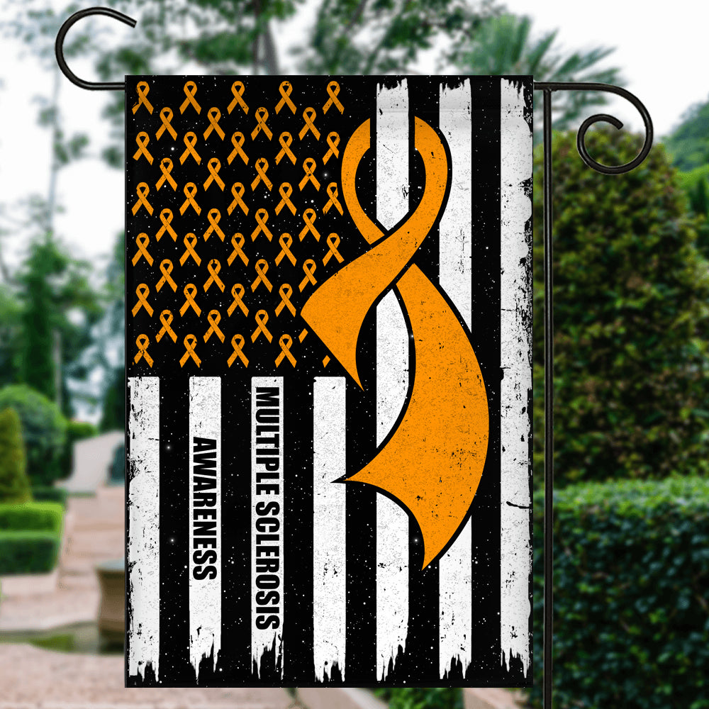 Multiple Sclerosis Awareness America Flag Orange Ribbon Flag | Teecentury.com