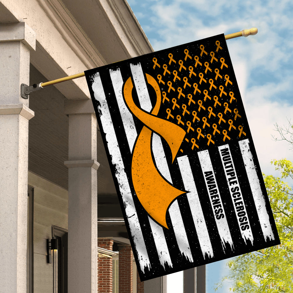 Multiple Sclerosis Awareness America Flag Orange Ribbon Flag | Teecentury.com