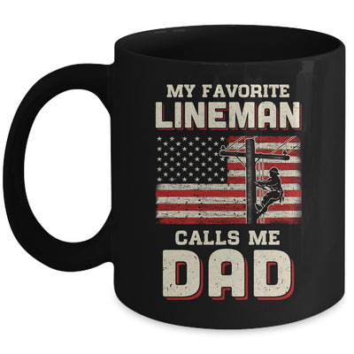 My Favorite Lineman Calls Me Dad USA Flag Fathers Day Mug Coffee Mug | Teecentury.com