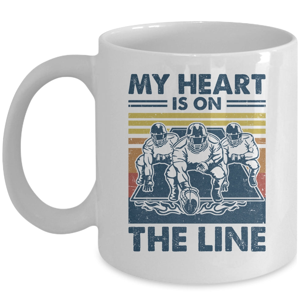 My Heart Is On The Line Offensive Lineman Vintage Football Mug | teecentury