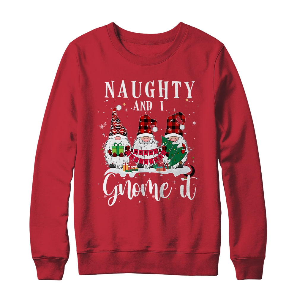 Naughty And I Gnome It Christmas Three Buffalo Plaid Gnomes T-Shirt & Sweatshirt | Teecentury.com