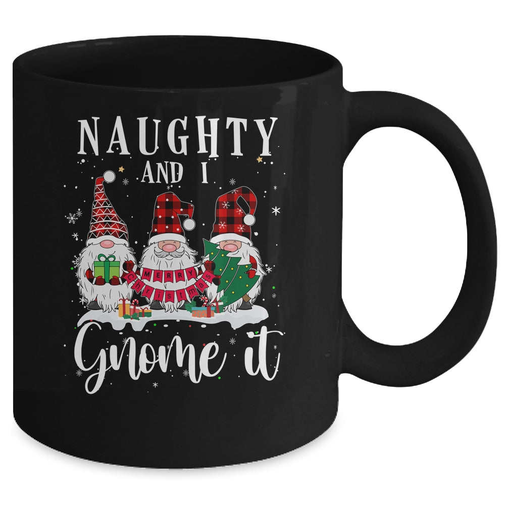 Naughty And I Gnome It Christmas Three Buffalo Plaid Gnomes Mug Coffee Mug | Teecentury.com