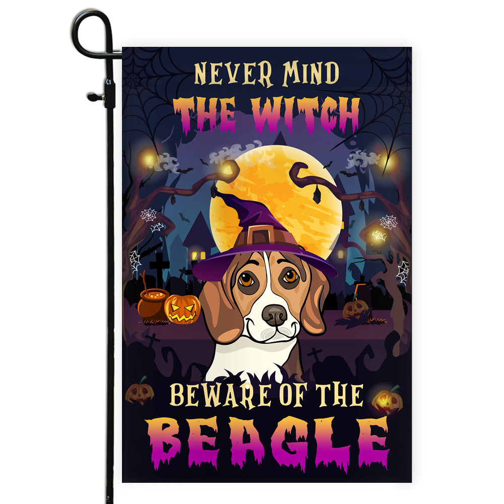 Never Mind The Witch Beware Of The Beagle Flag Funny Halloween For Dog Lovers Flag | Teecentury.com