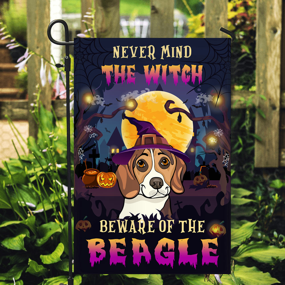 Never Mind The Witch Beware Of The Beagle Flag Funny Halloween For Dog Lovers Flag | Teecentury.com