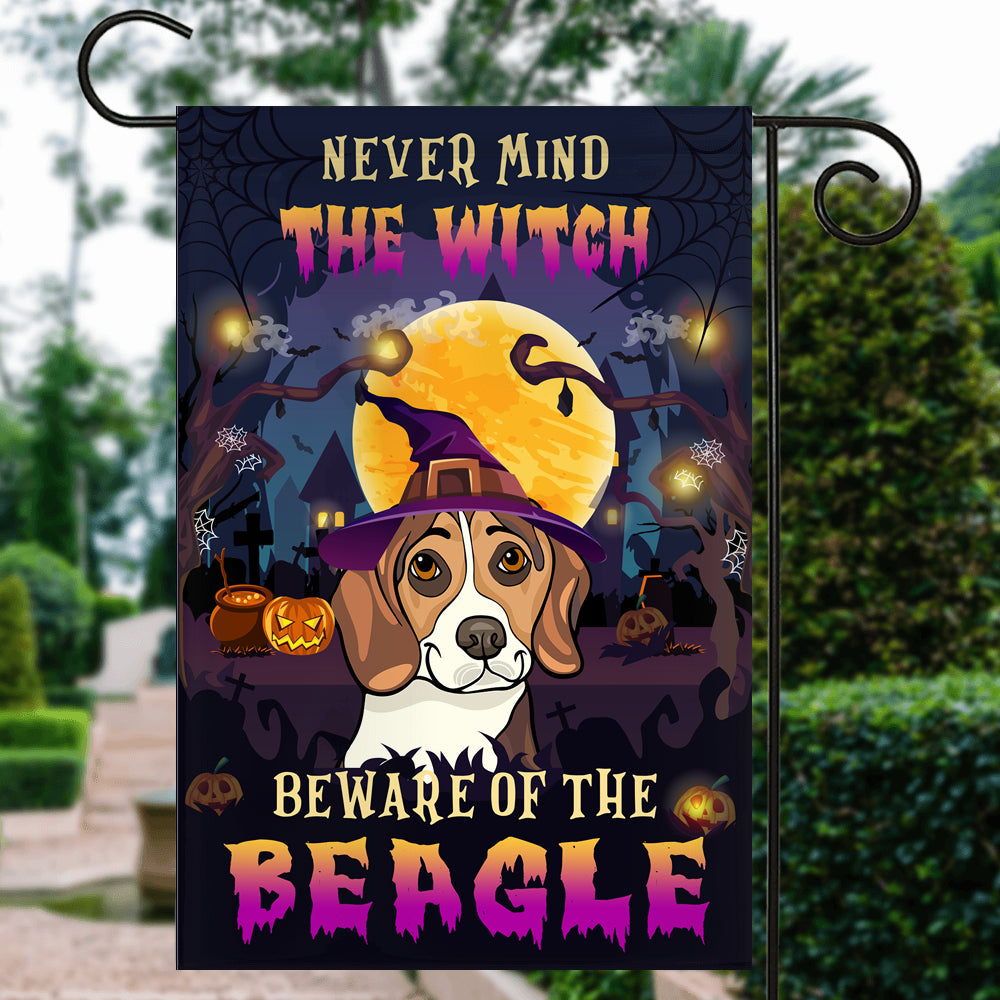 Never Mind The Witch Beware Of The Beagle Flag Funny Halloween For Dog Lovers Flag | Teecentury.com