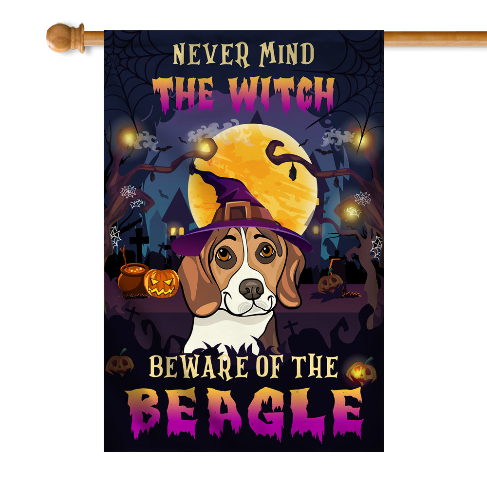 Never Mind The Witch Beware Of The Beagle Flag Funny Halloween For Dog Lovers Flag | Teecentury.com