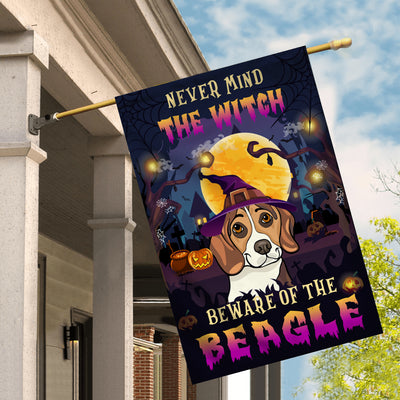 Never Mind The Witch Beware Of The Beagle Flag Funny Halloween For Dog Lovers Flag | Teecentury.com