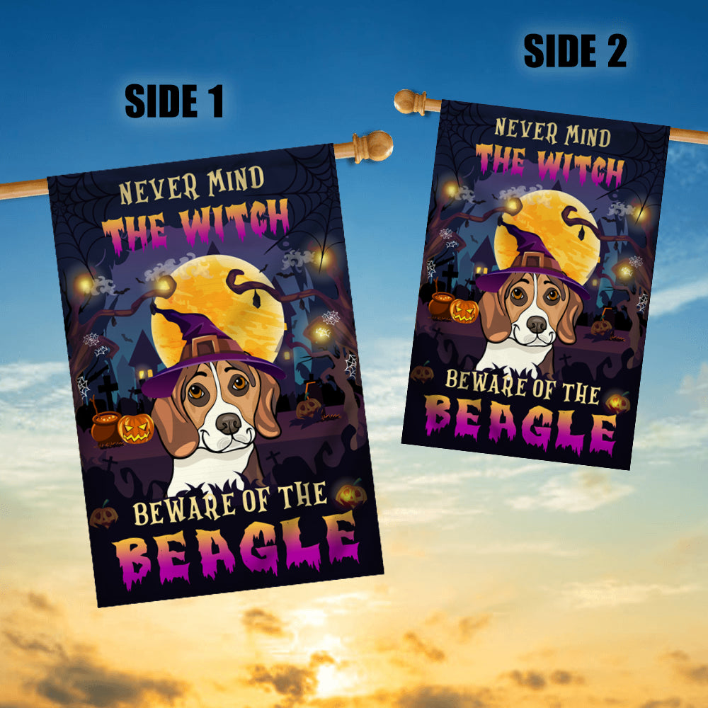 Never Mind The Witch Beware Of The Beagle Flag Funny Halloween For Dog Lovers Flag | Teecentury.com